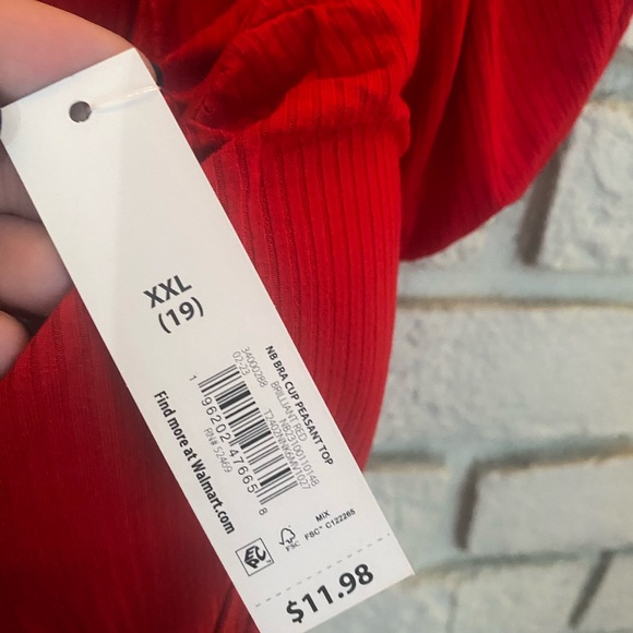 Red Ribbed Short Sleeve Top - Picture 3 of 4